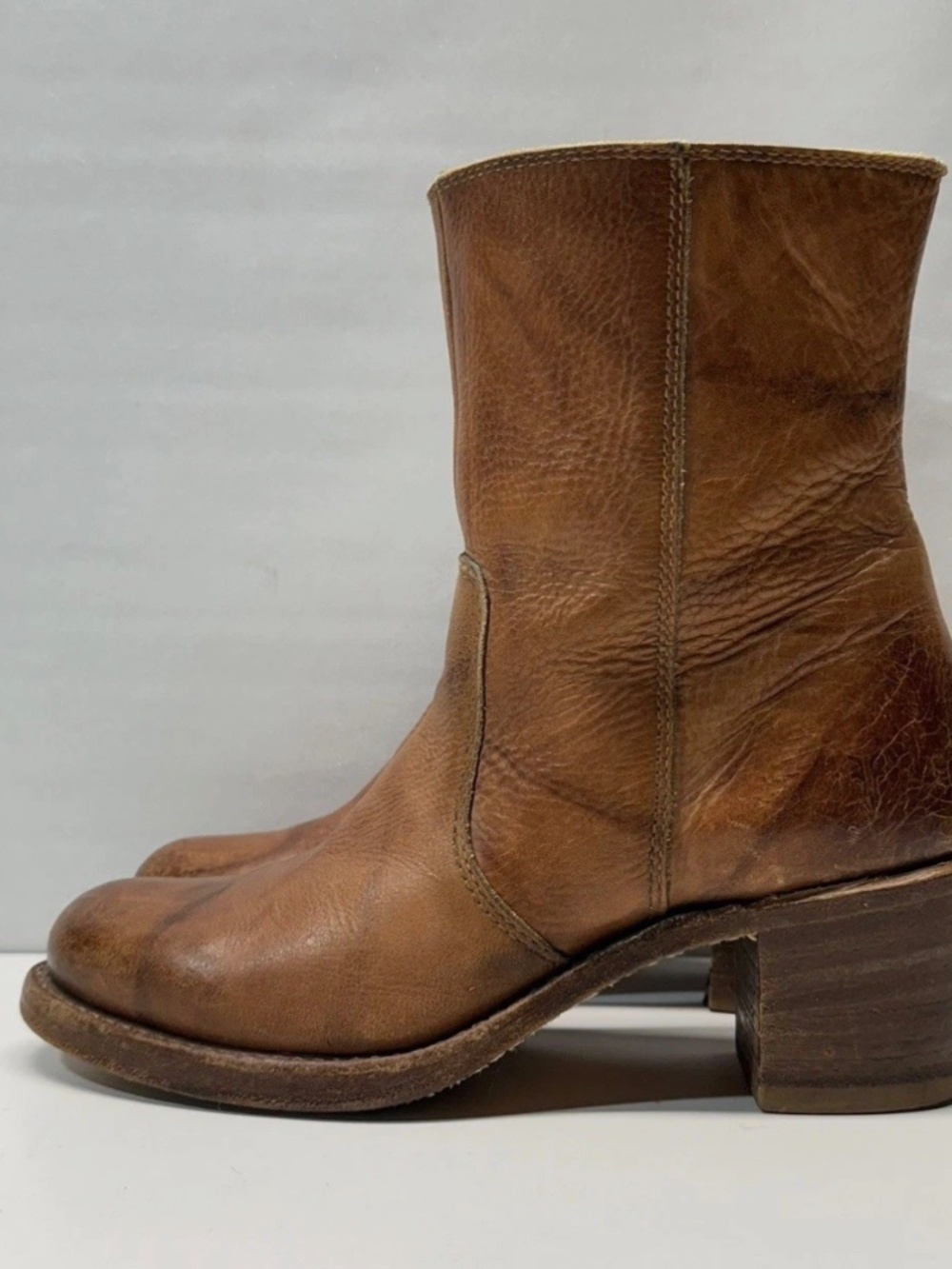 RARE! Vintage Frye Campus "Made In USA" Inside Zip Ankle Boots Saddle Leather - Picture 14 of 16